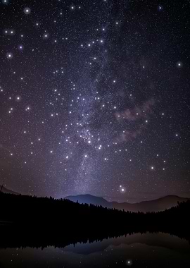 Night Sky Over Mountains and Lake