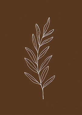 Minimalist Leaf Illustration on Brown Background
