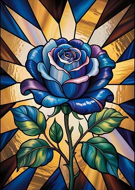 Stained Glass Blue Rose Art