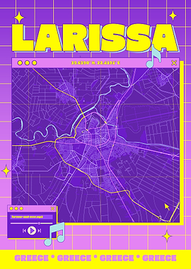 Larissa, Greece Map Art