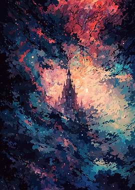 Fantasy Castle in a Cosmic Sky