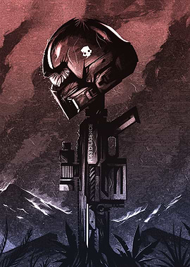 Military Memorial with Helmet and Rifle