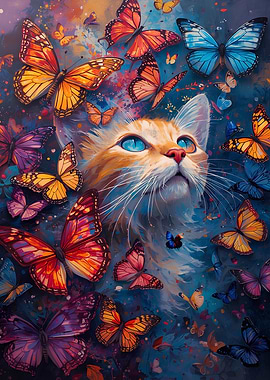 Cat and Butterflies Dreamscape