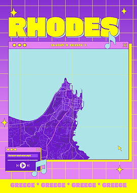 Rhodes Greece Map Retro Aesthetic Poster