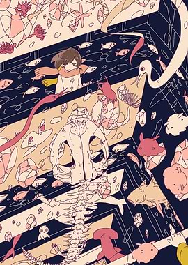 Surreal Underwater Dreamscape with Girl