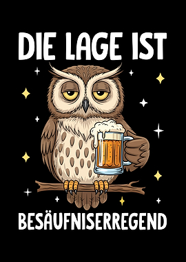 Drunk Owl with Beer Cartoon