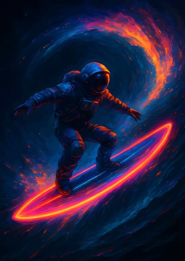Astronaut Surfing Cosmic Wave