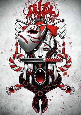 Japanese Woman with Mask and Snake