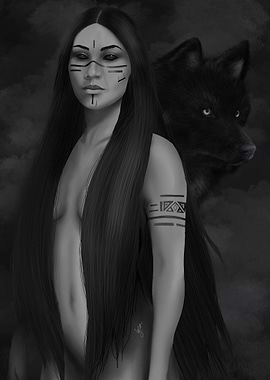 Shaman and Wolf Digital Art