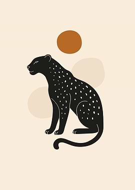 Black Leopard Illustration with Geometric Shapes