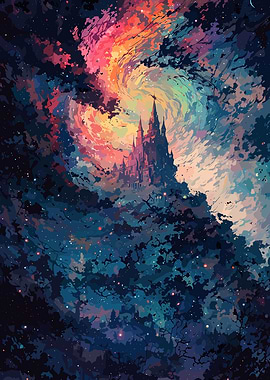 Fantasy Castle in Colorful Sky