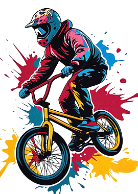 BMX Rider with Colorful Splatter Background