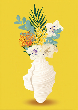 Floral arrangement in a seashell vase