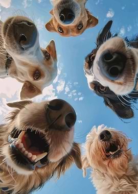 Dogs Looking Down at Camera