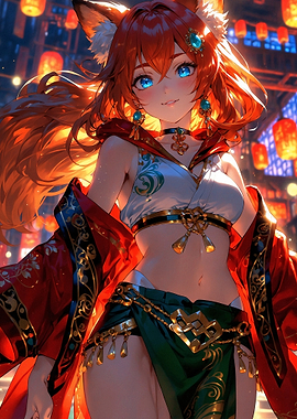 Anime Fox Girl in Festive Setting