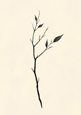 A minimalist tree branch with a few leaves in a simple drawing