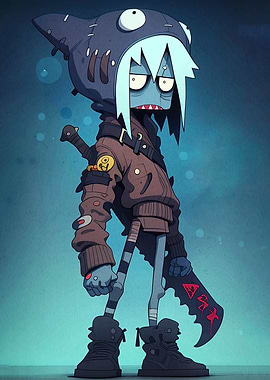 Cartoon Shark Character with Sword