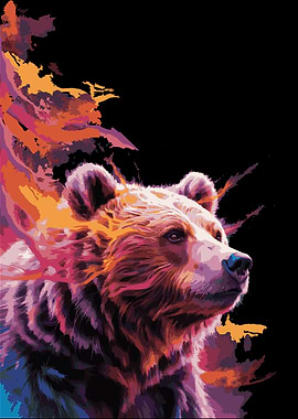 Colorful Bear Portrait on Black Background
