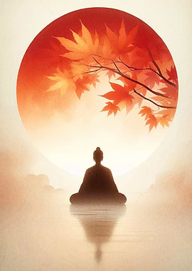 Meditating Figure Autumn Leaves