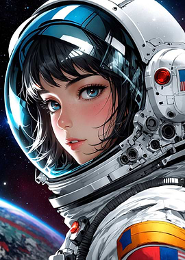 Anime Astronaut Girl in Space