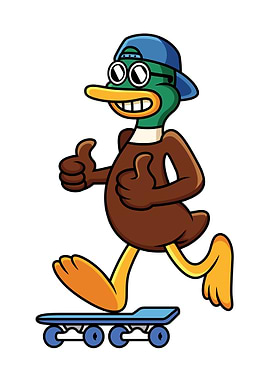 Cartoon Duck Skateboarder with Thumbs Up