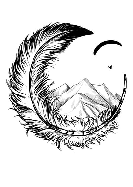 Feather, Mountains and Paragliding Art