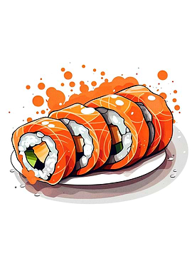 Sushi Rolls with Orange Splatter