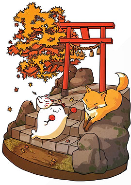 Autumn Shrine with Fox and Seal