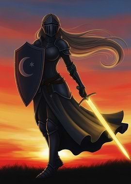 Female Knight with Glowing Sword