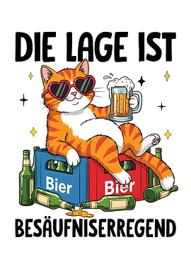 Cat with Beer Cartoon Illustration