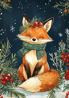 Winter Fox with Scarf and Berries