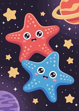 Cute Starfish in Space Cartoon