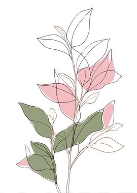 Minimalist Botanical Line Art with Pink