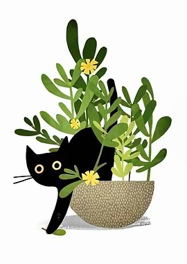 Black cat in a plant pot