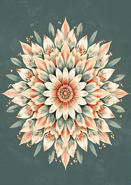 Floral Mandala Art on Teal Background