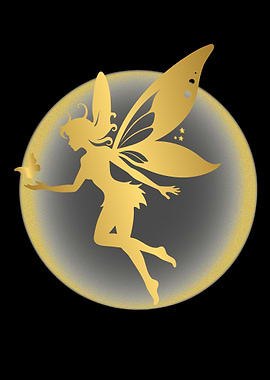 Golden Fairy Silhouette with Butterfly