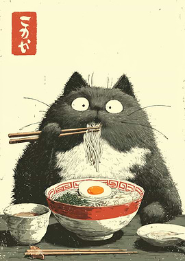 Cat Eating Ramen