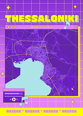 Thessaloniki Map Art with Retro Aesthetic