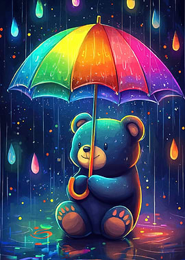 Cute Bear Rainbow Rain