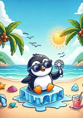 Cool Penguin Tropical Beach