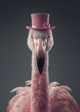 Flamingo with Pink Top Hat Portrait