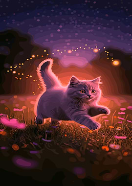 Playful Cat in a Magical Meadow