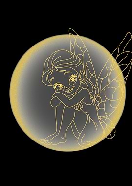 Golden Fairy Silhouette on Moon