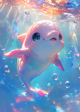 Cute Pink Dolphin Underwater