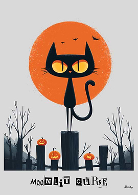 Moonlit Curse — Black Cat Halloween Art