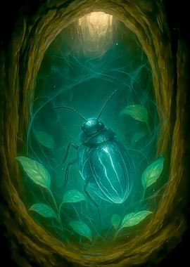 Glowing Beetle in a Cave