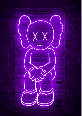 Kaws Neon Sign on Brick Wall