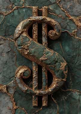Golden Dollar Sign on Green Marble