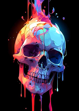 Colorful Dripping Skull on Black Background