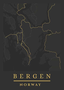 Bergen Norway Map Art